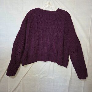 Wynter Pointelle Chenille Boxy Cropped Purple L Sweater Sleeve Cut Out Design